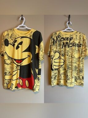 Y2K Mickey Mouse Newspaper All Over Print Tee